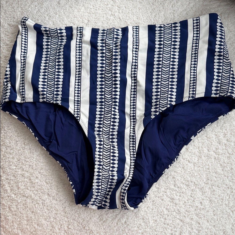 Lemlem Navy and White Striped High-Waisted Bikini Bottom